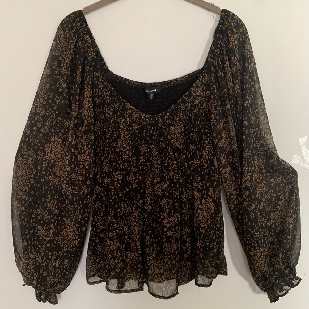 Y2K Mittoshop  Black and Brown Floral Babydoll top women’s size S